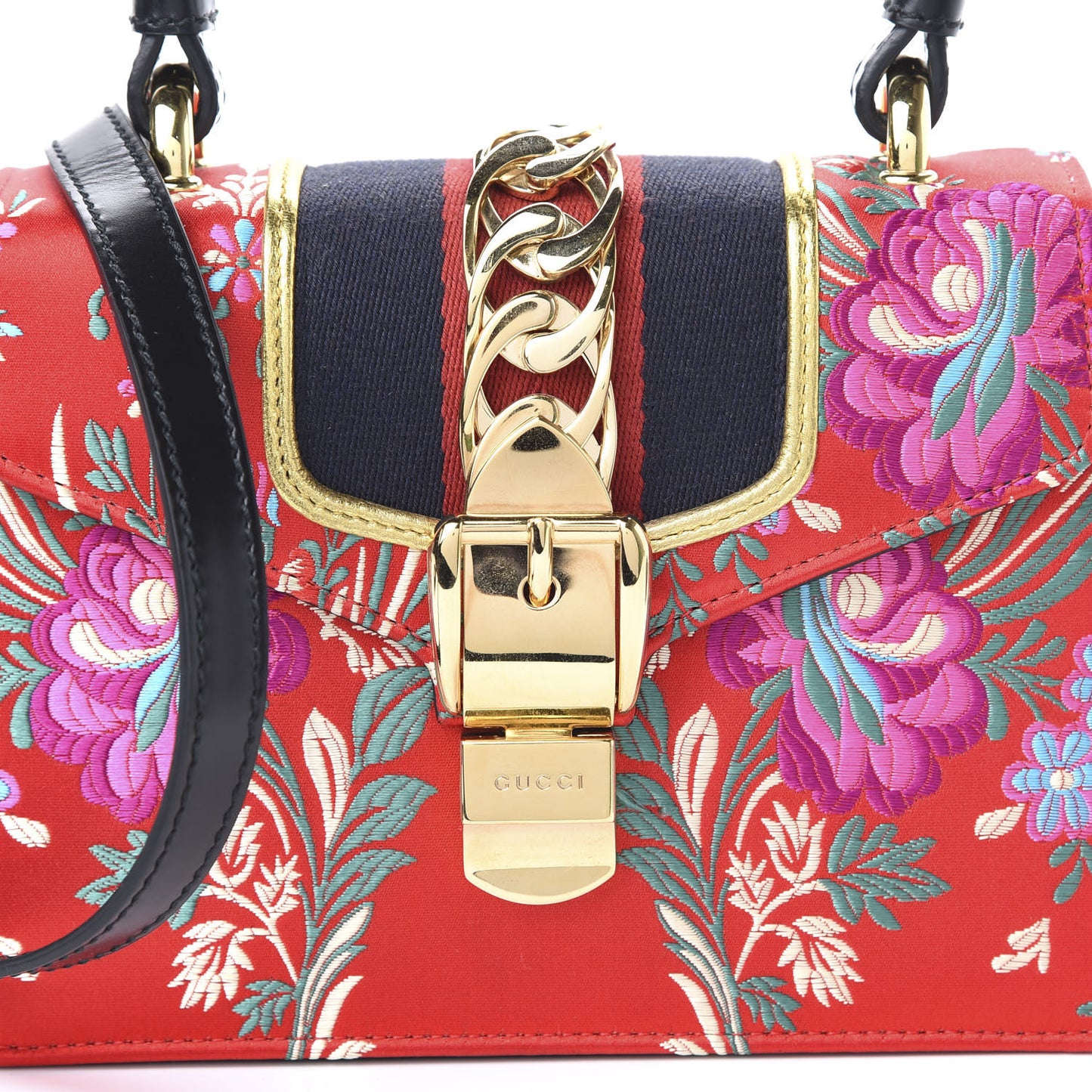 Jacquard Floral Mini Sylvie Top Handle Bag Red Multicolor Black