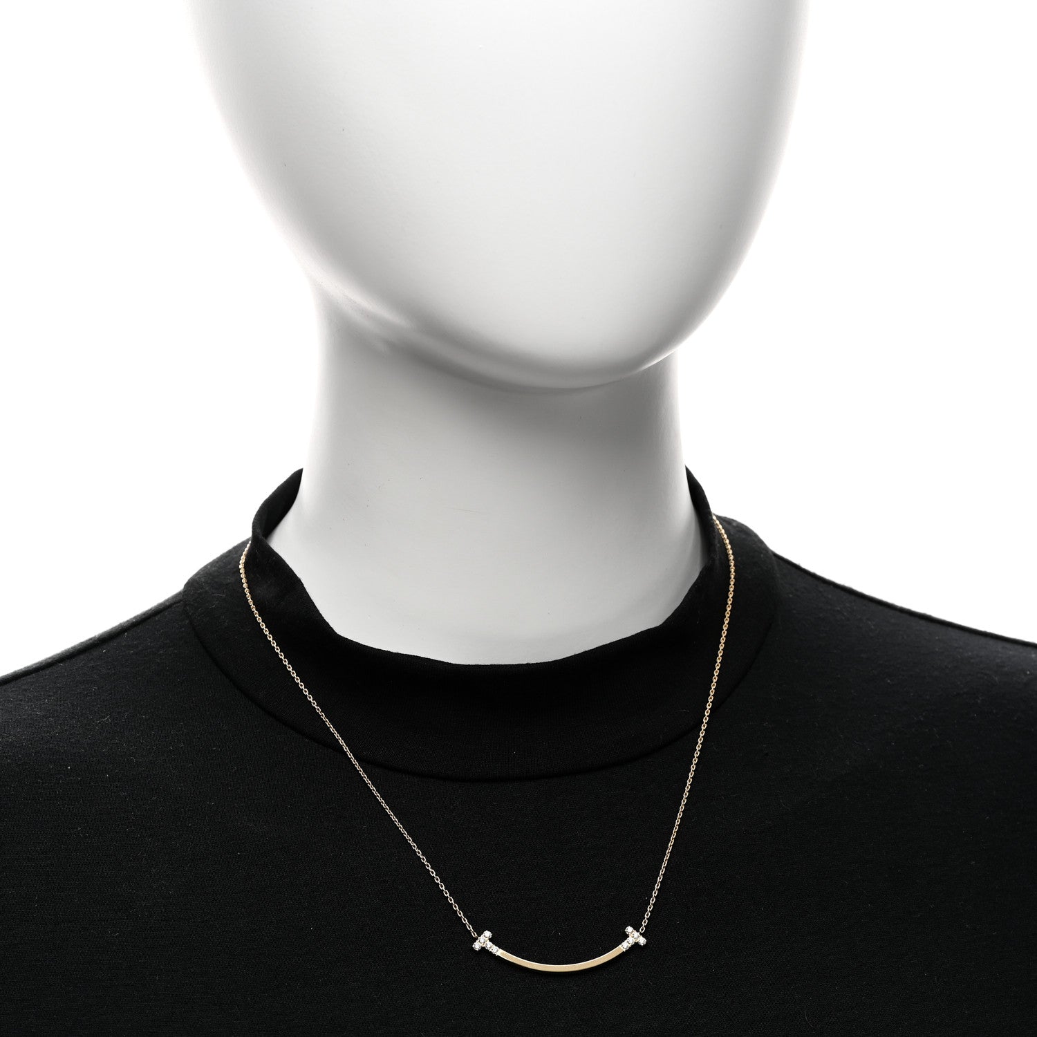 Tiffany 18K Yellow Gold Diamond .19ctw Medium T Smile Pendant Necklace 2 of 5