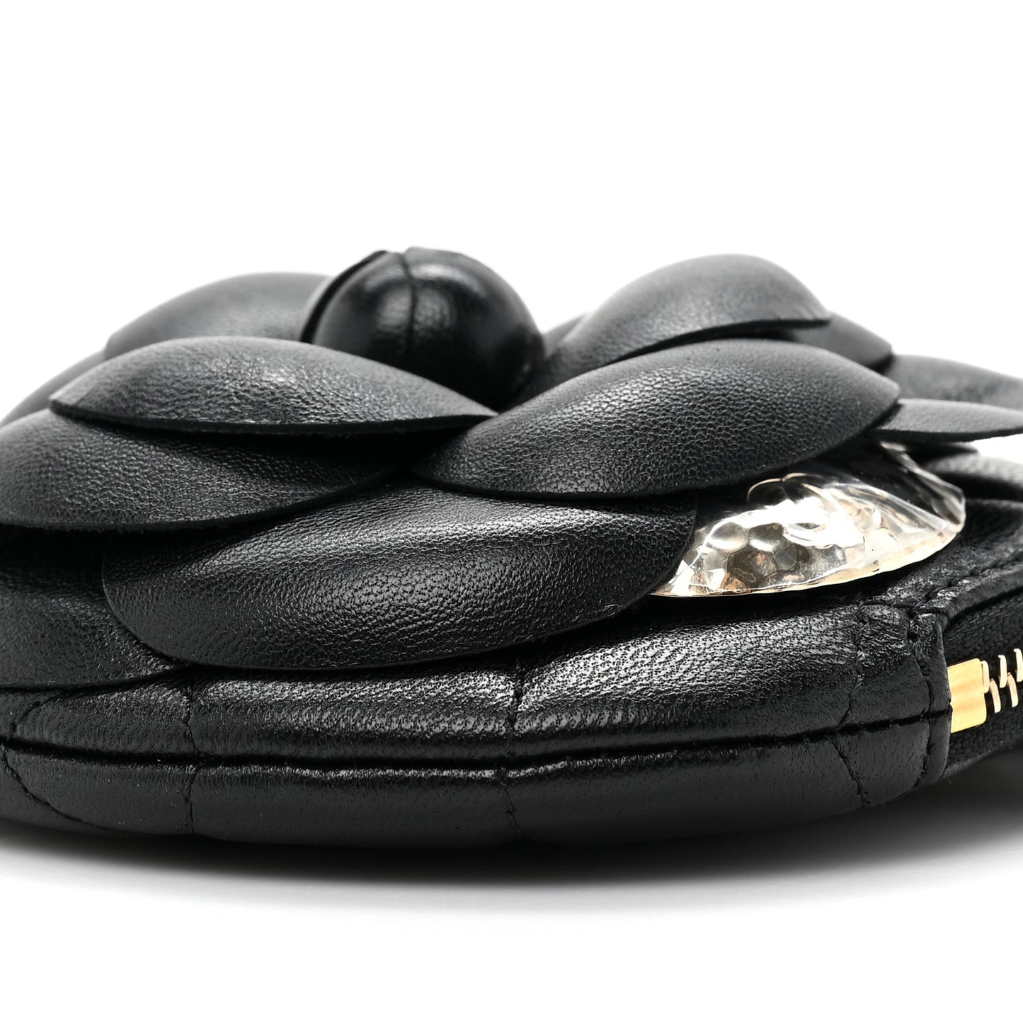 Lambskin Mini Camellia Bouquet Clutch With Chain Black