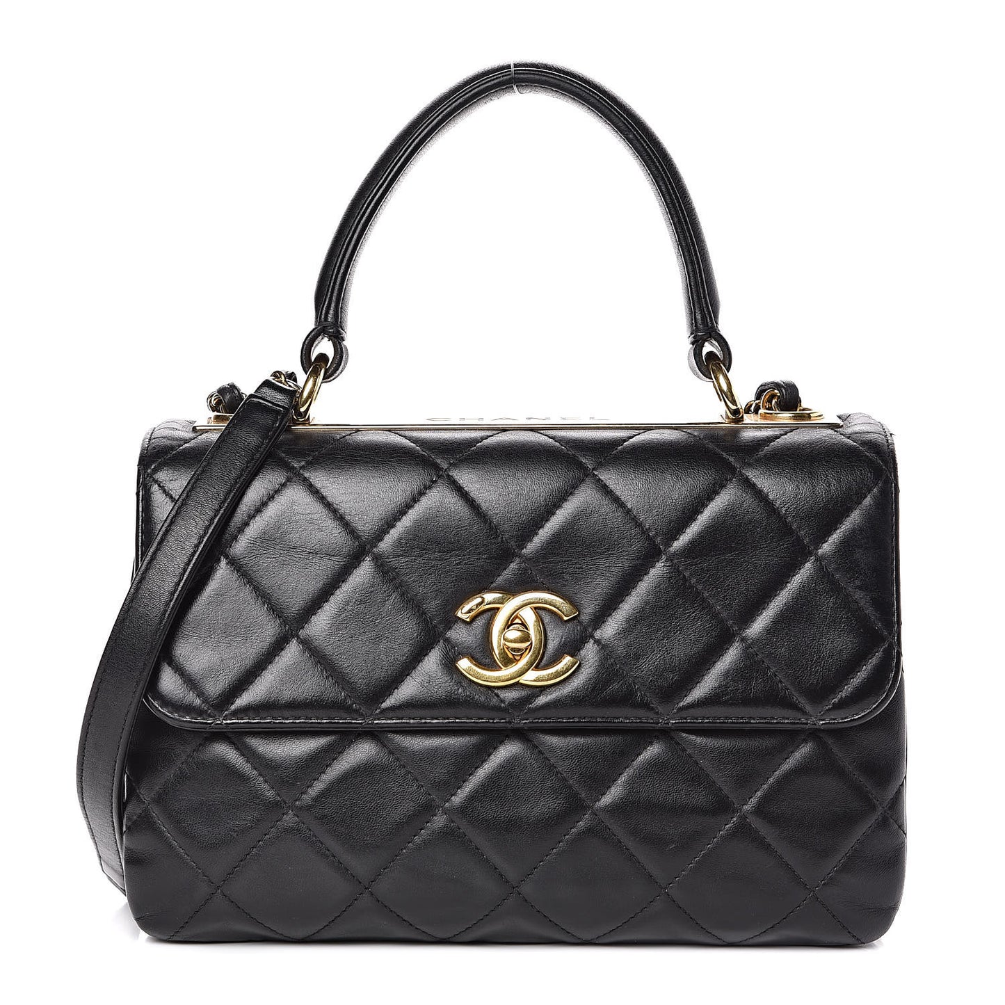 Lambskin Quilted Small Trendy CC Dual Handle Flap Bag Black