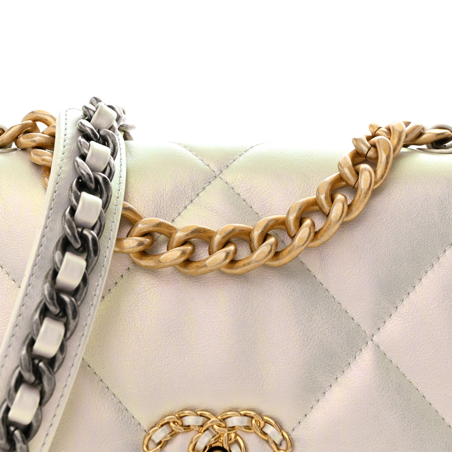 Chanel Iridescent Calfskin Quilted Medium Chanel 19 Flap White 8 of 10