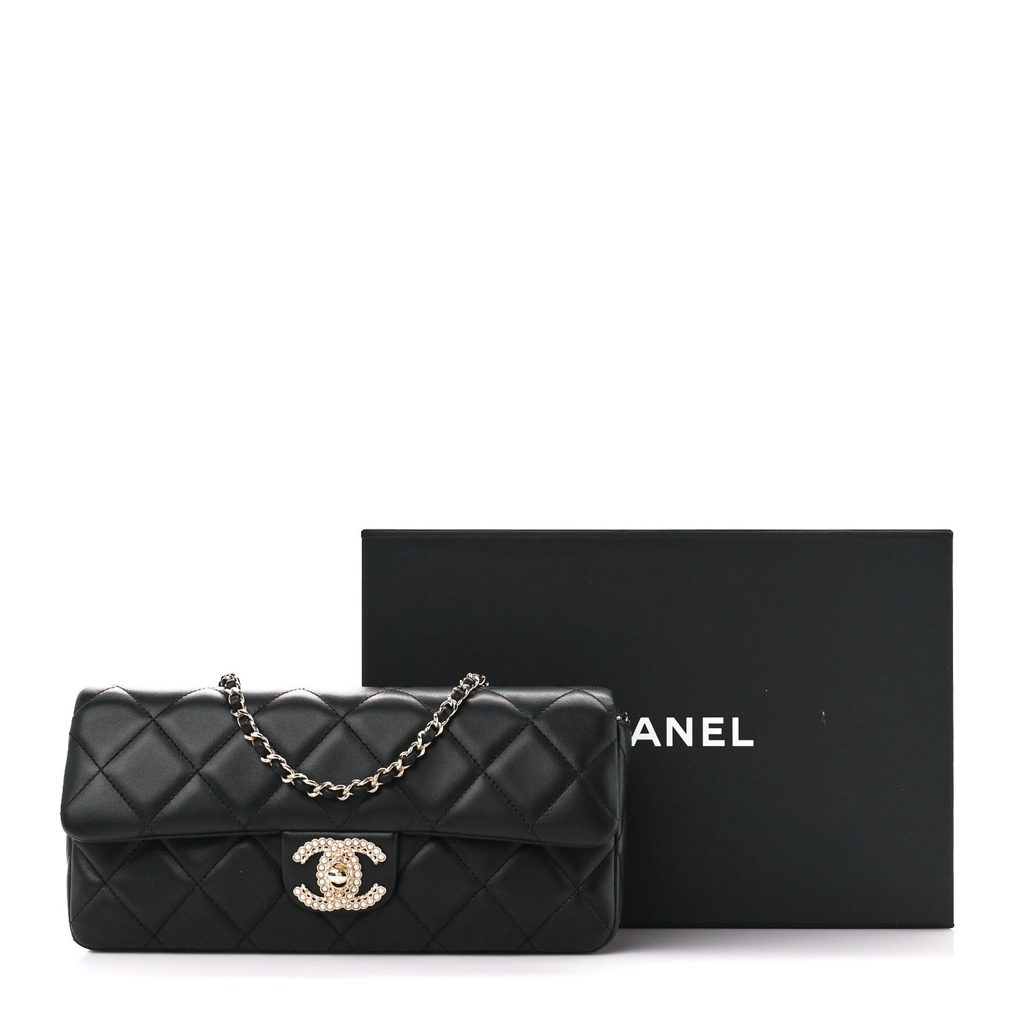 Lambskin Quilted Pearl CC Flap Clutch Black