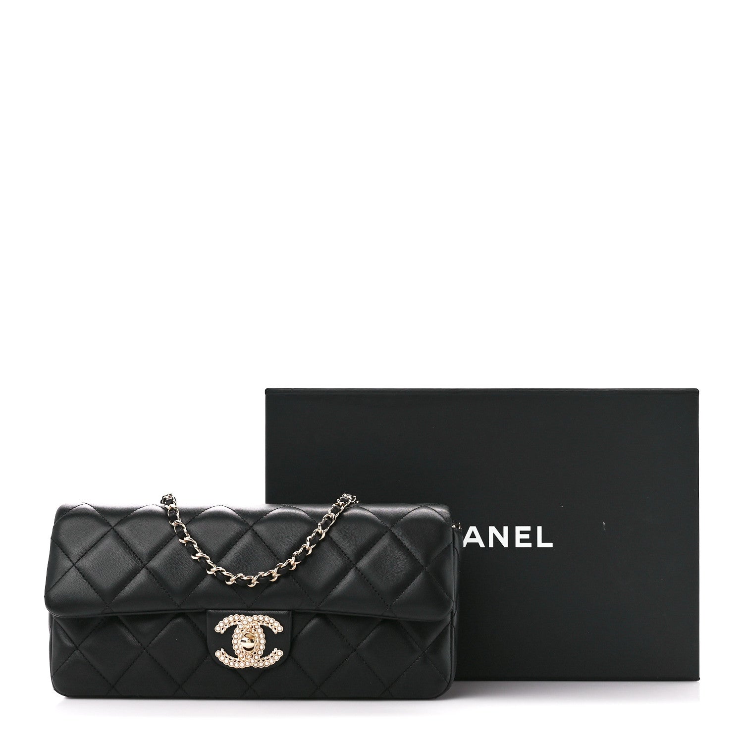 Chanel Lambskin Quilted Pearl CC Flap Clutch Black 12 of 12