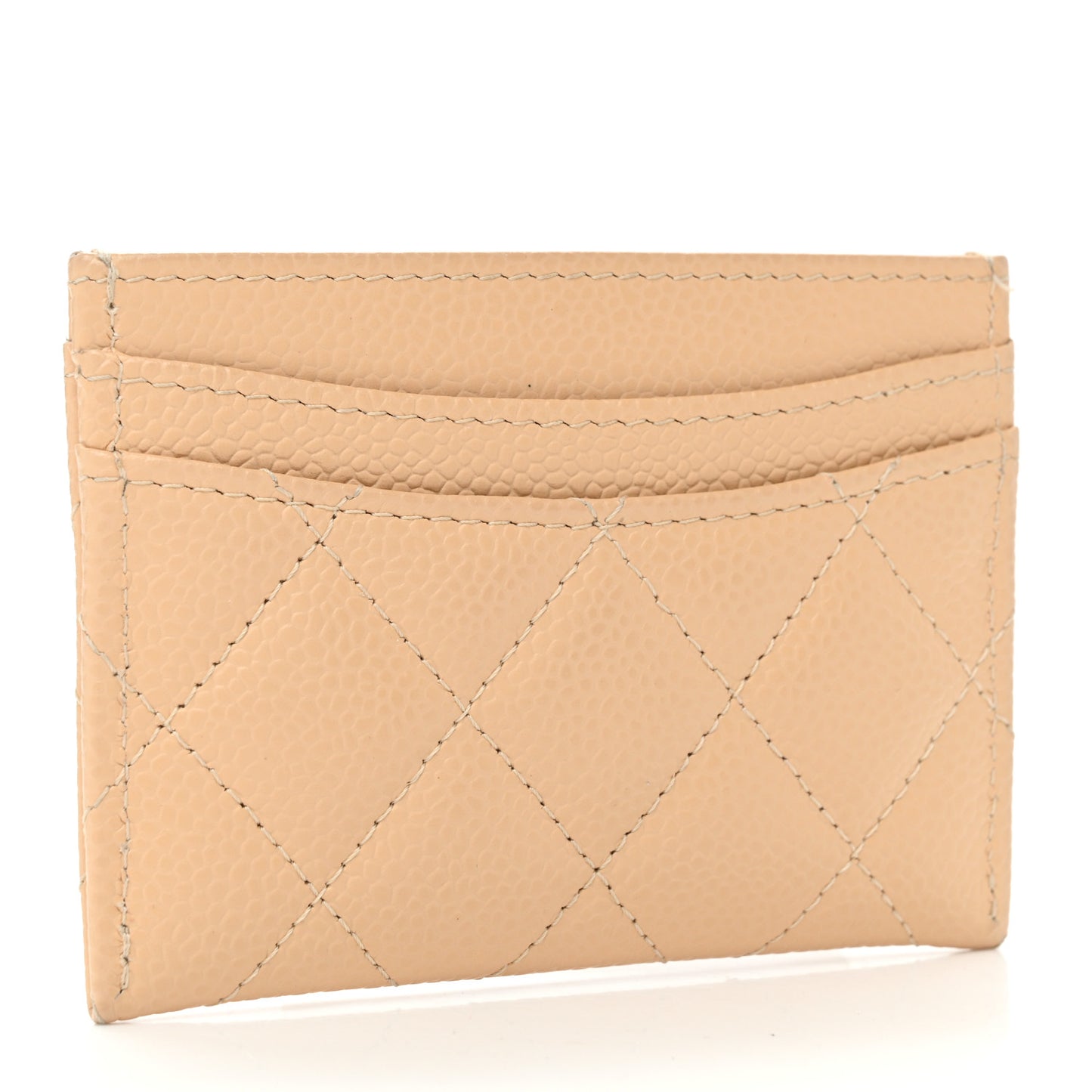 Caviar Quilted Card Holder Beige