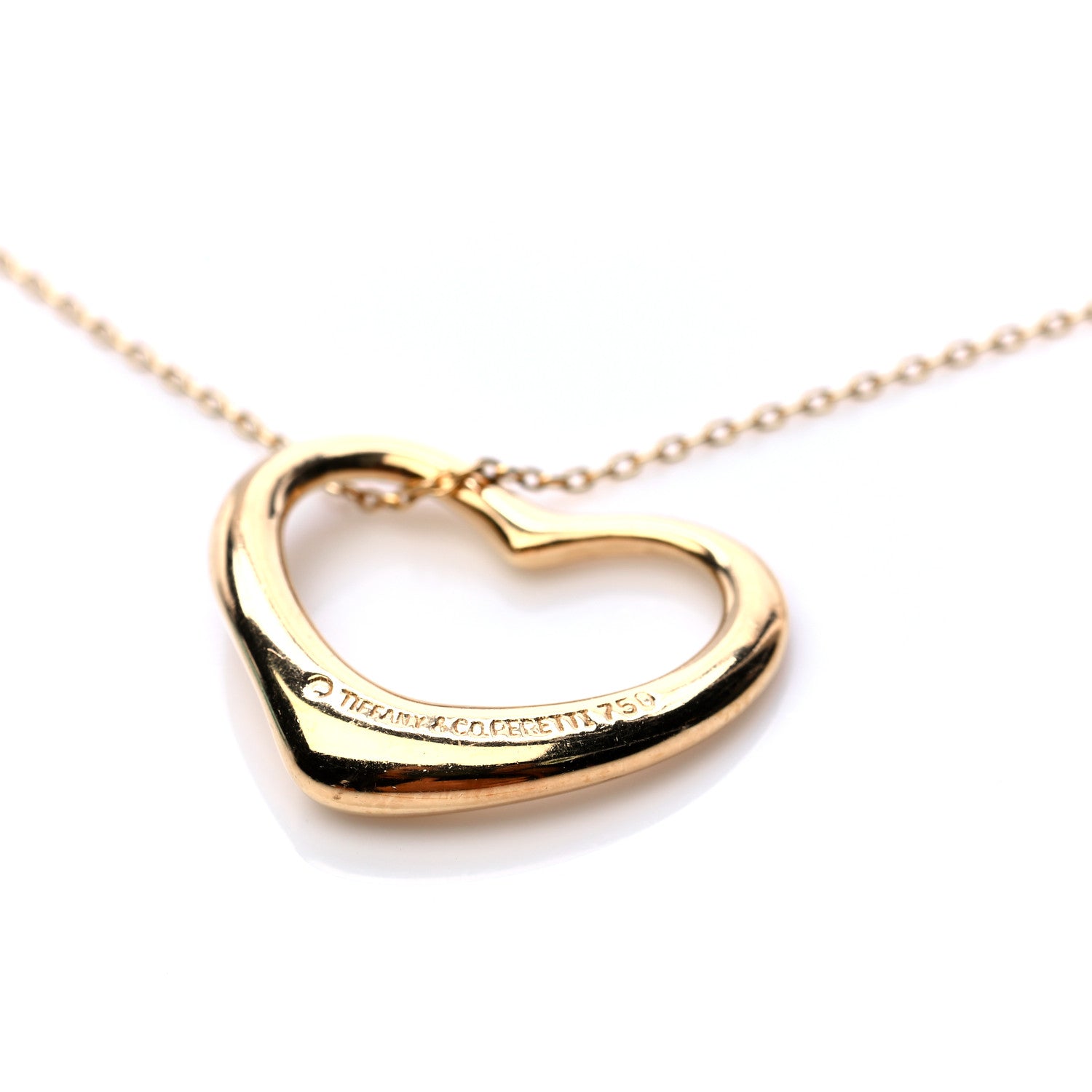 Tiffany 18K Yellow Gold 22mm Elsa Peretti Open Heart Pendant Necklace 4 of 7