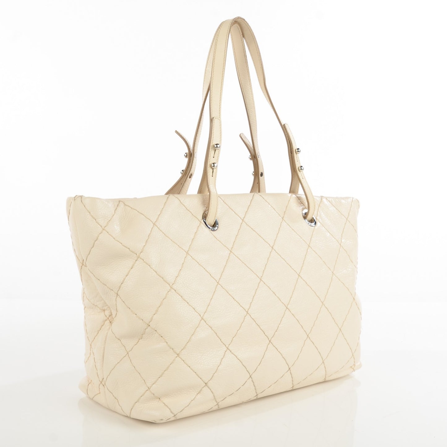 Glazed Calfskin Large On The Road Tote Beige Clair