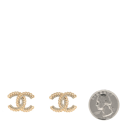 Chanel Crystal Chain CC Stud Earrings Gold 2 of 5
