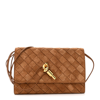 Bottega Veneta Suede Intrecciato Andiamo Pouch On Strap Amber 1 of 11