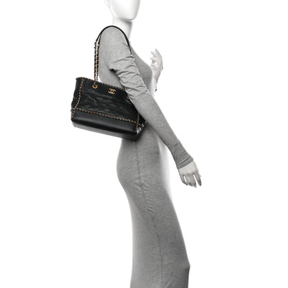 Chanel Calfskin Quilted Chain Lines Shopping Tote Black 2 of 12