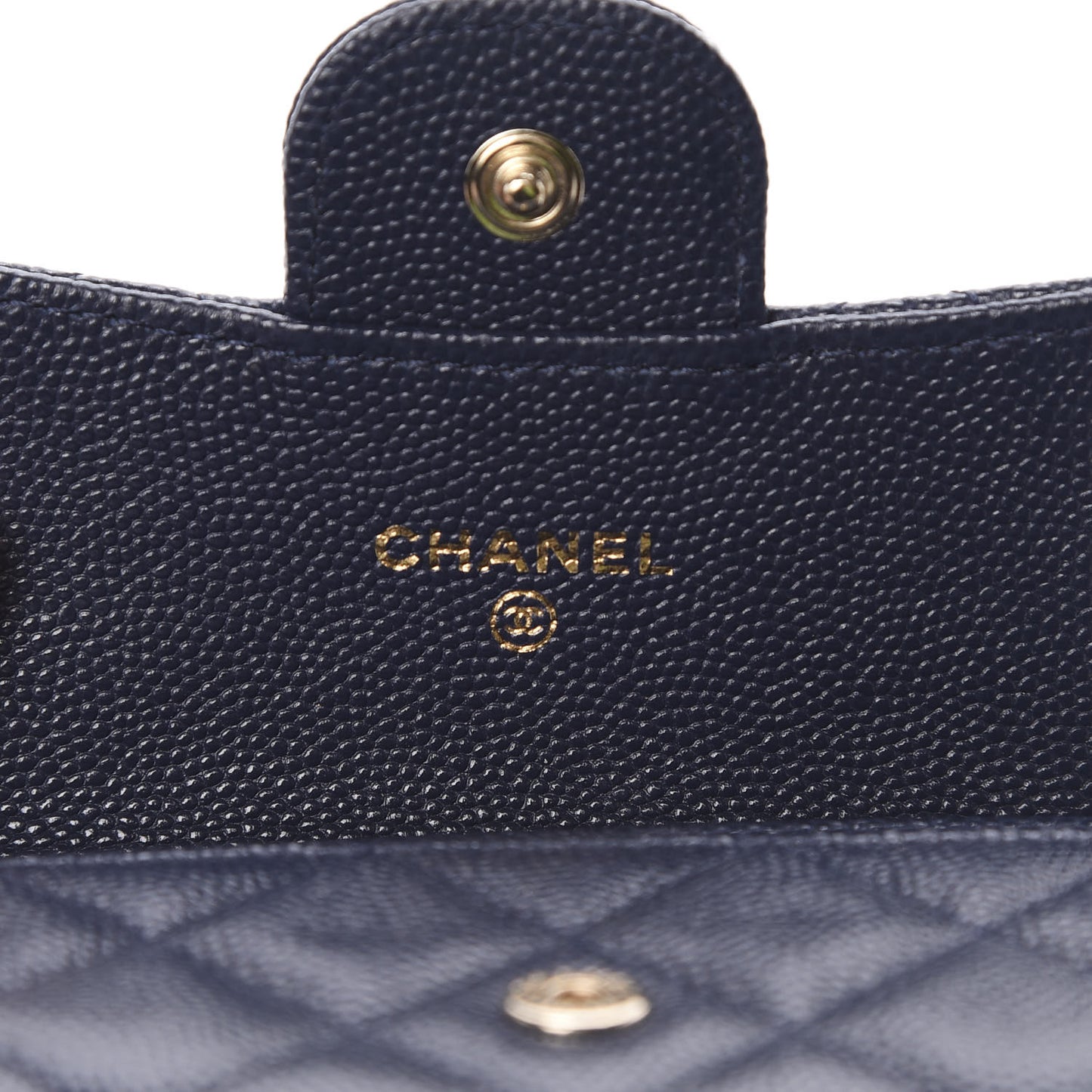 Caviar Quilted Flap Card Holder Wallet Navy Blue
