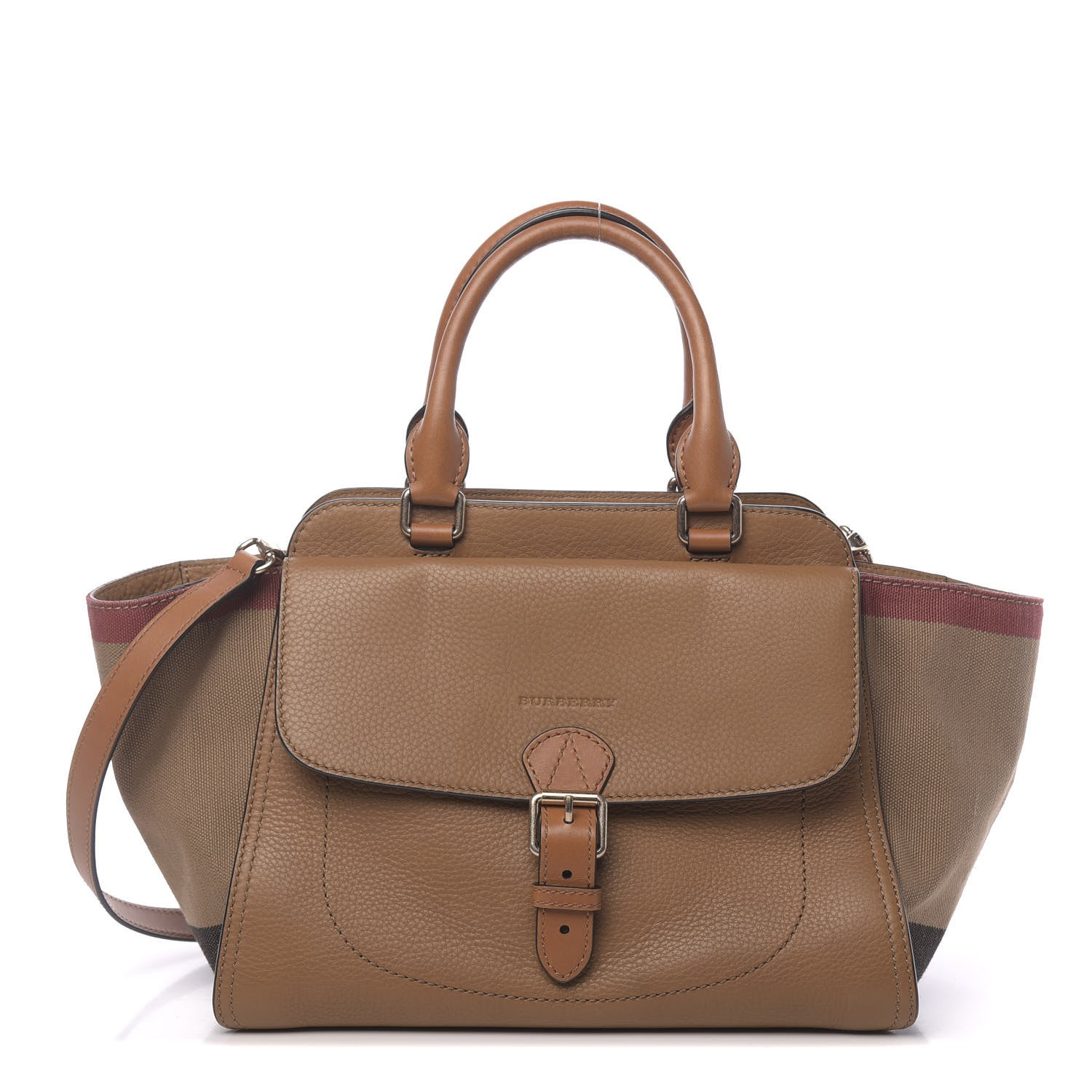Burberry Mega Check Grained Calfskin Medium Harcourt Satchel Saddle Brown 1 of 12