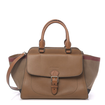 Burberry Mega Check Grained Calfskin Medium Harcourt Satchel Saddle Brown 1 of 12