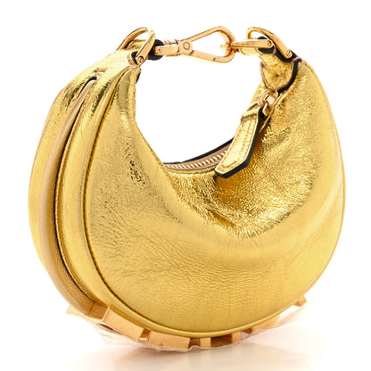 Fendi Laminated Craquele Lambskin Nano Fendigraphy Hobo Charm Gold 3 of 10