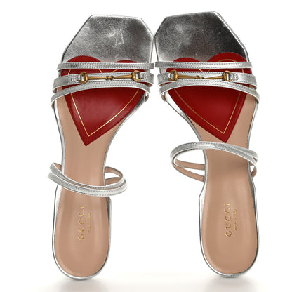 Gucci Metallic Nappa Victoria Strappy Horsebit Sandals 40 Silver 2 of 10