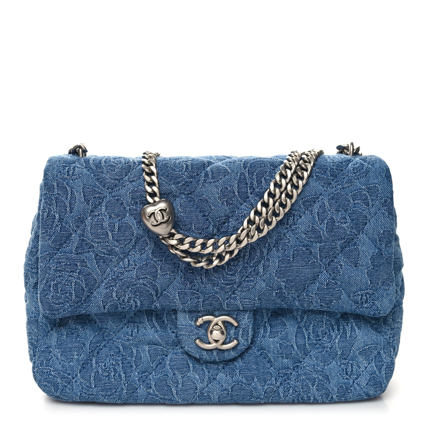 Denim Quilted Medium Camellia Sweetheart Flap Blue