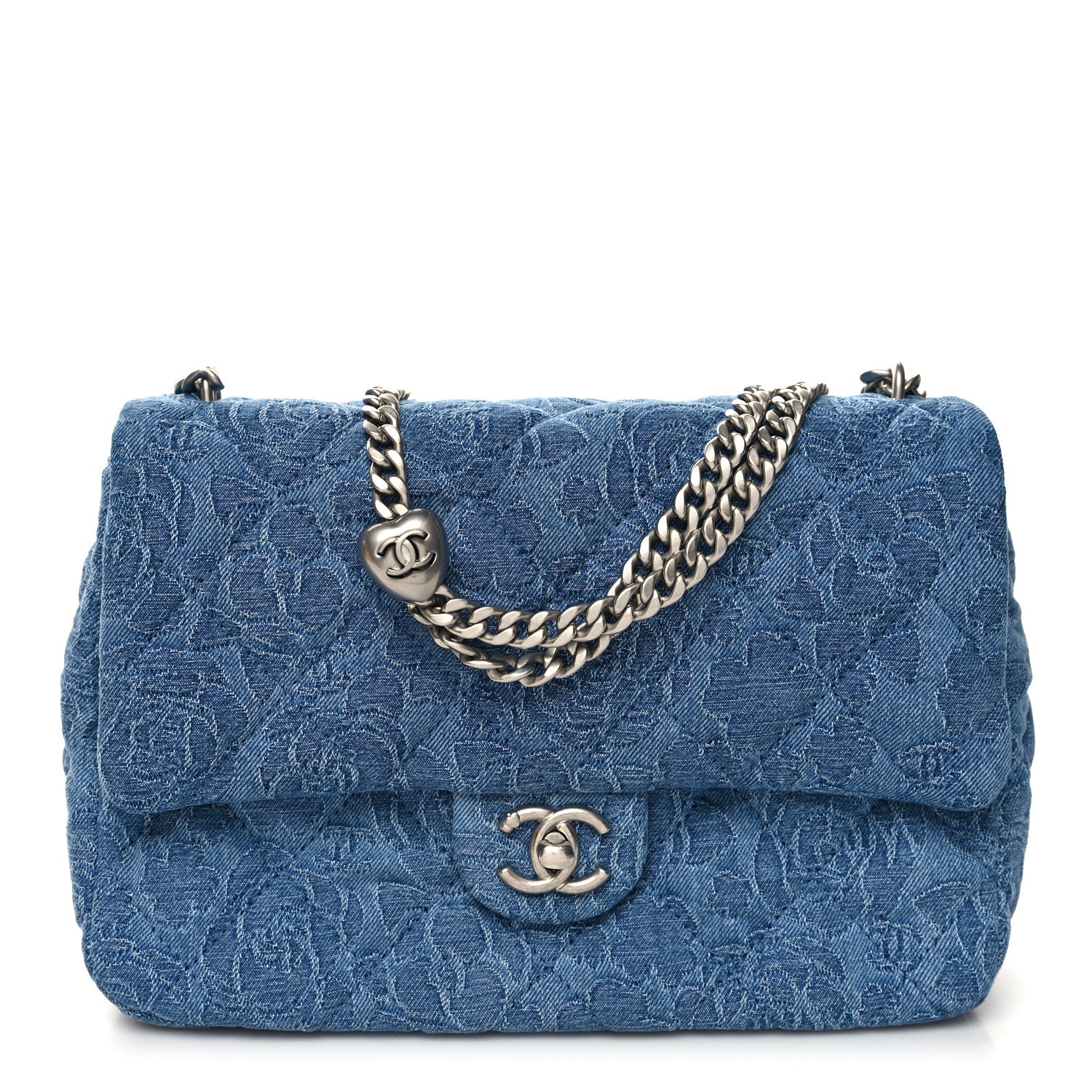 Chanel Denim Quilted Medium Camellia Sweetheart Flap Blue 1 of 10