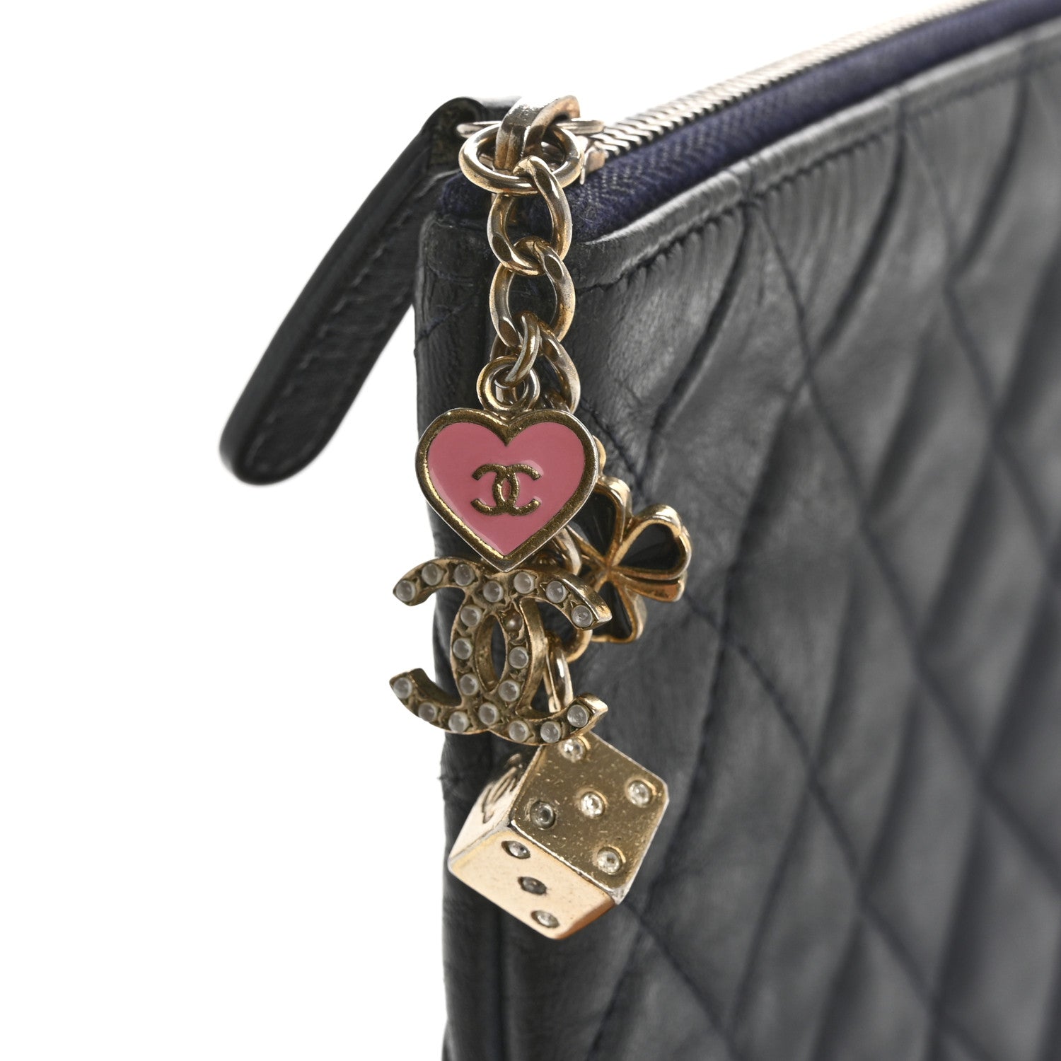 Chanel Lambskin Quilted Casino Beauty CC Cosmetic Case Navy 9 of 13