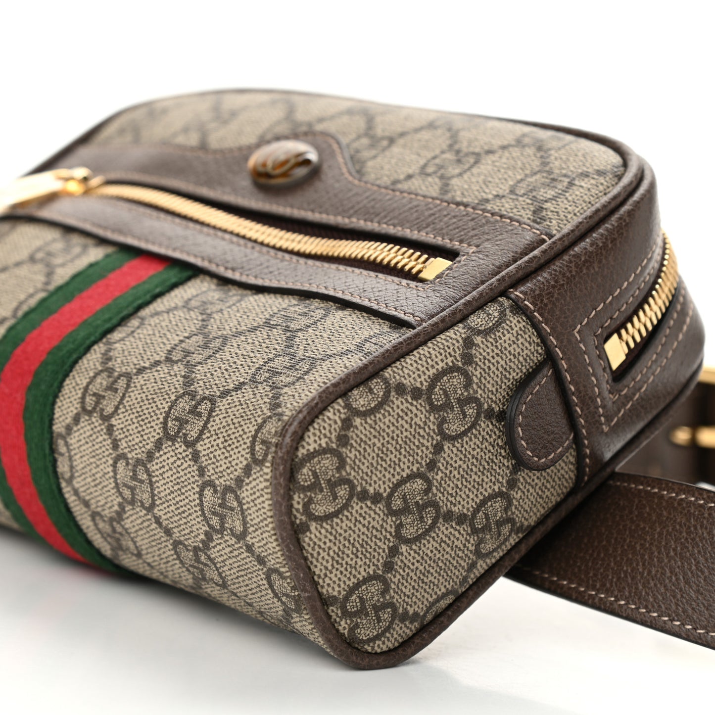 GG Supreme Monogram Web Small Ophidia Belt Bag 85 34 Dark Brown