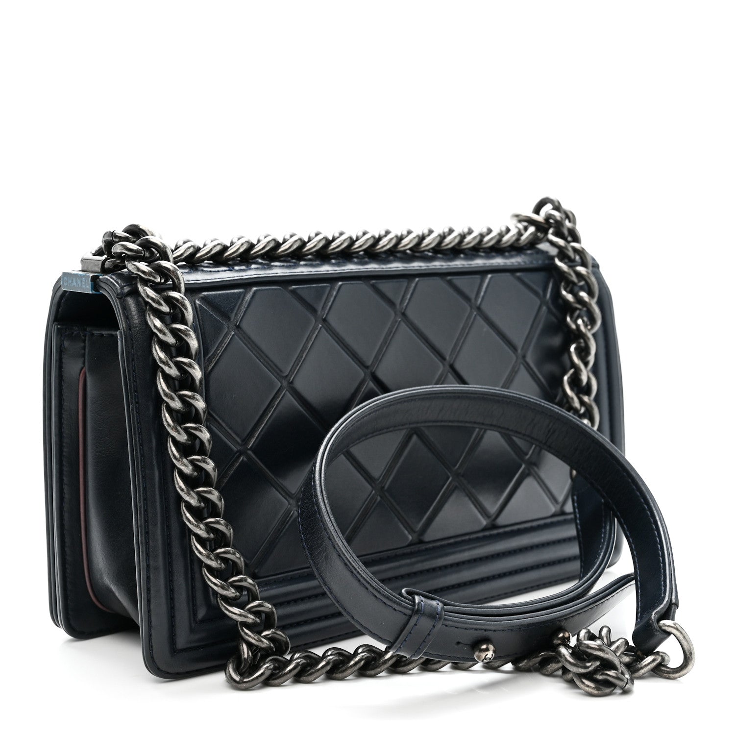 Chanel Calfskin Embossed Medium Paris Salzburg Boy Flap Navy 3 of 10