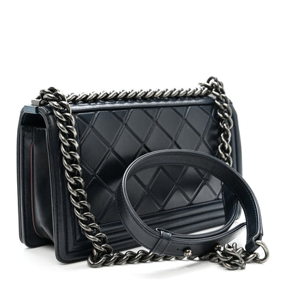 Chanel Calfskin Embossed Medium Paris Salzburg Boy Flap Navy 3 of 10