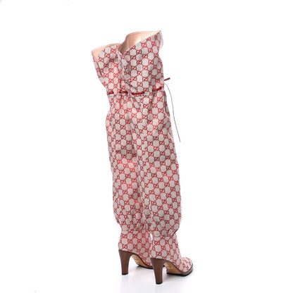 Gucci Monogram Over The Knee Boots 36 Gardenia Hibiscus Red 4 of 6