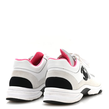 Chanel Calfskin Fabric Sneakers 37.5 White Silver Fluo Pink 5 of 7