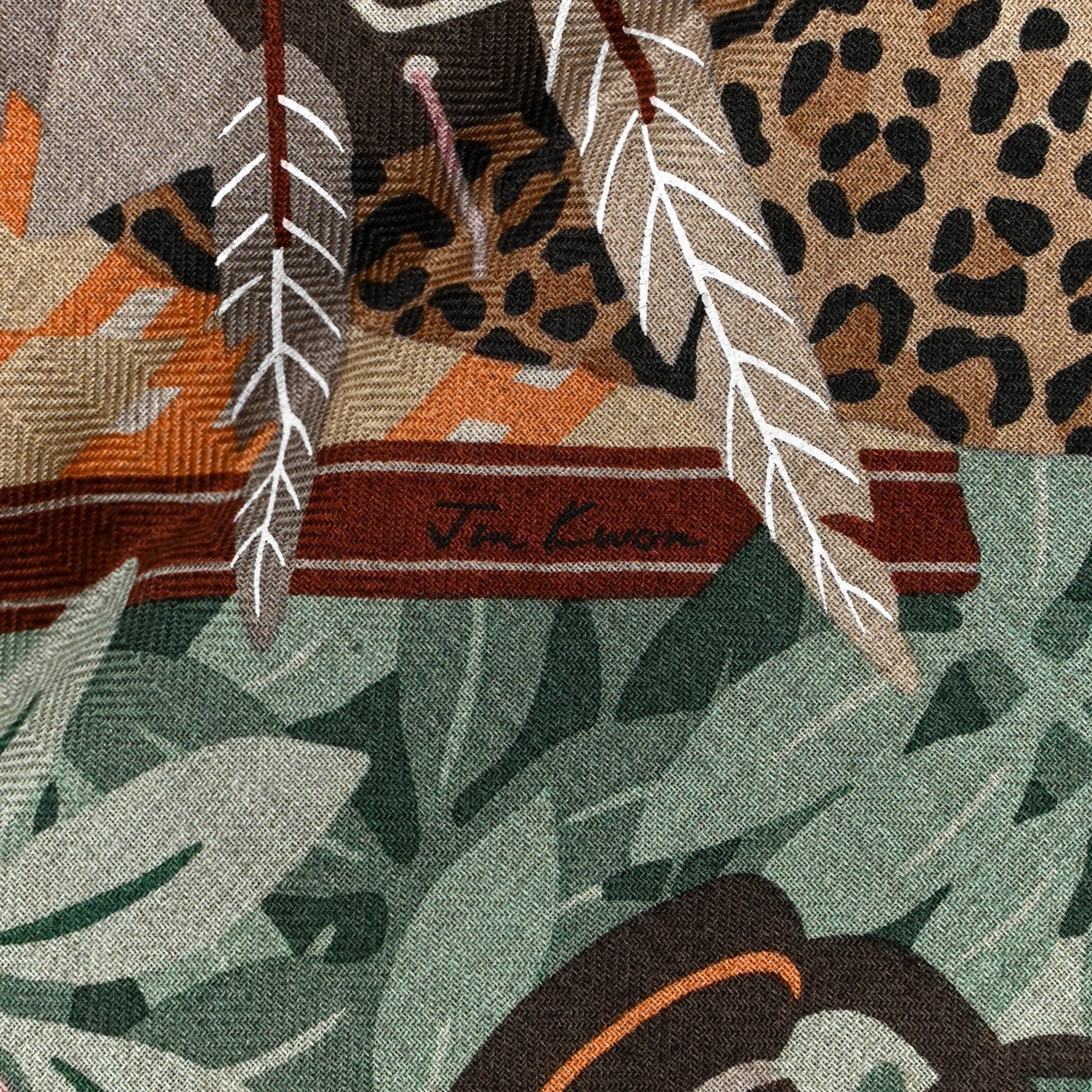 Hermes Cashmere Silk Les Douze Leopards Shawl 140 Naturel Vert Vieux 5 of 6
