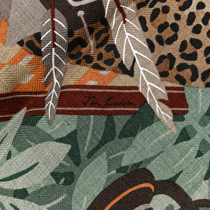 Hermes Cashmere Silk Les Douze Leopards Shawl 140 Naturel Vert Vieux 5 of 6