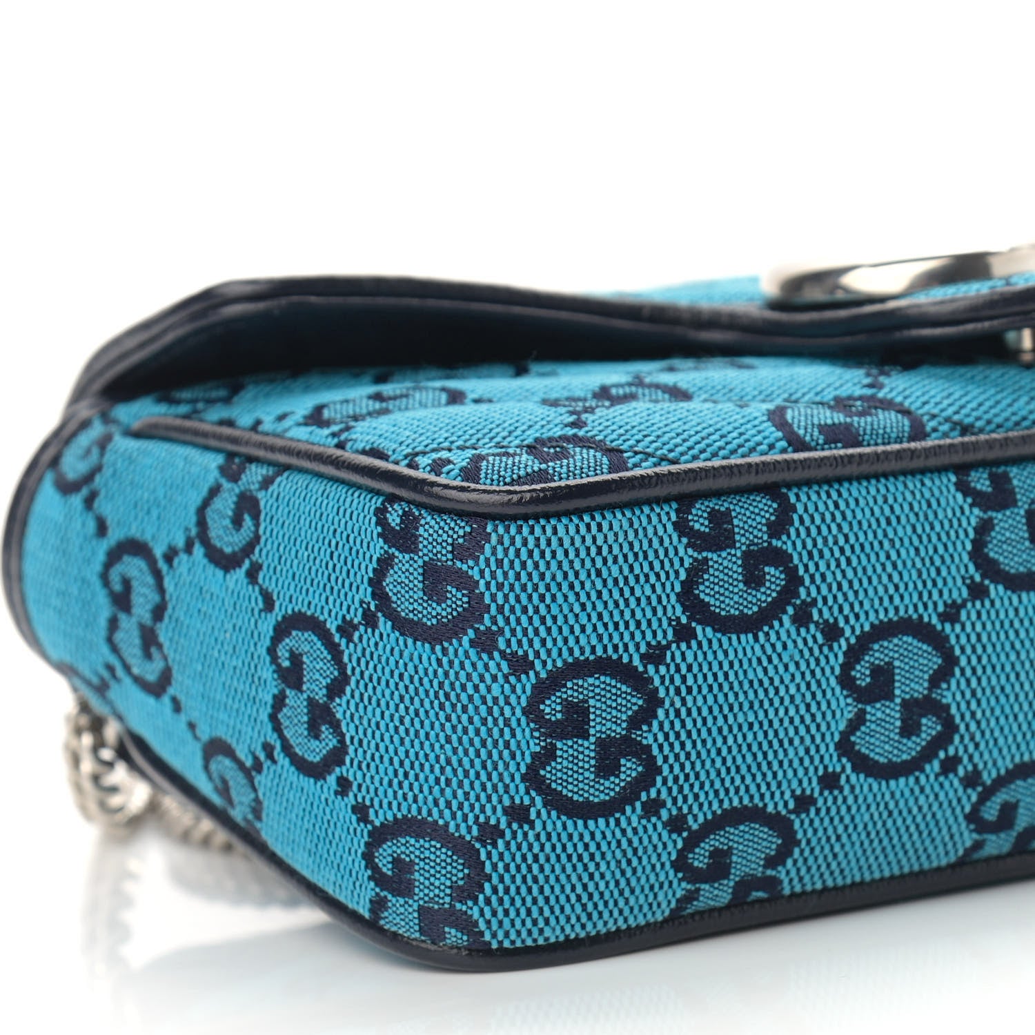 Gucci Monogram Multicolor Matelasse Diagonal Super Mini GG Marmont Shoulder Bag Light Blue 9 of 10