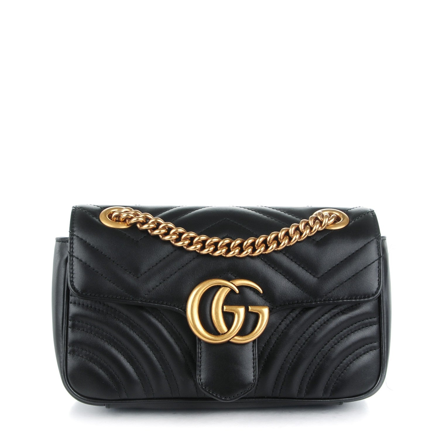 Gucci Calfskin Matelasse Mini GG Marmont Shoulder Bag Black 1 of 7