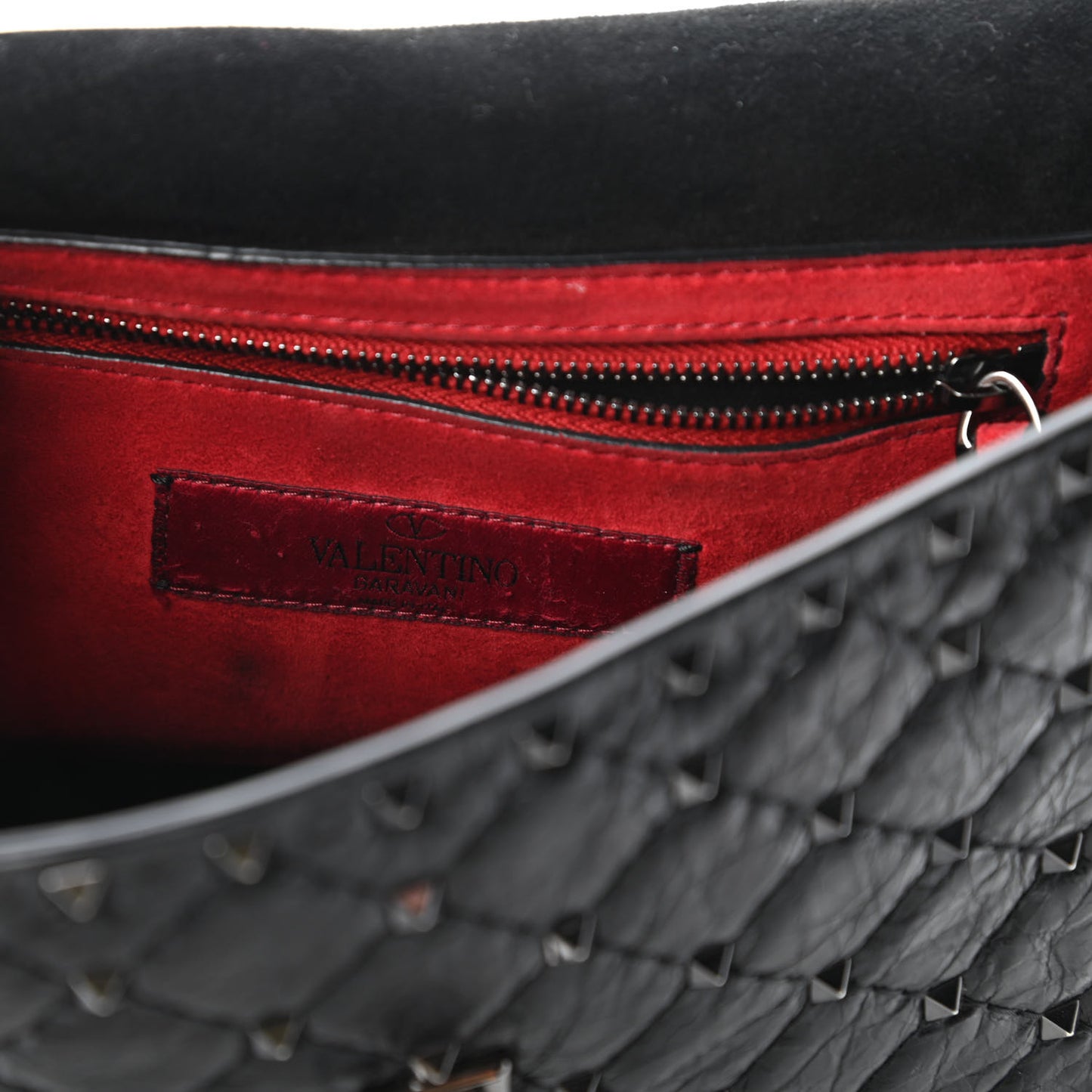 Craquele Nappa Medium Rockstud Spike Shoulder Bag Black