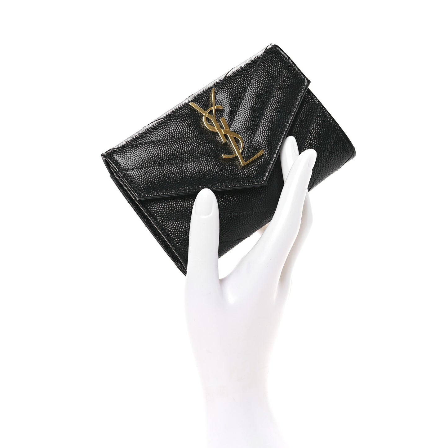 Grain De Poudre Matelasse Chevron Small Monogram Envelope Wallet Black