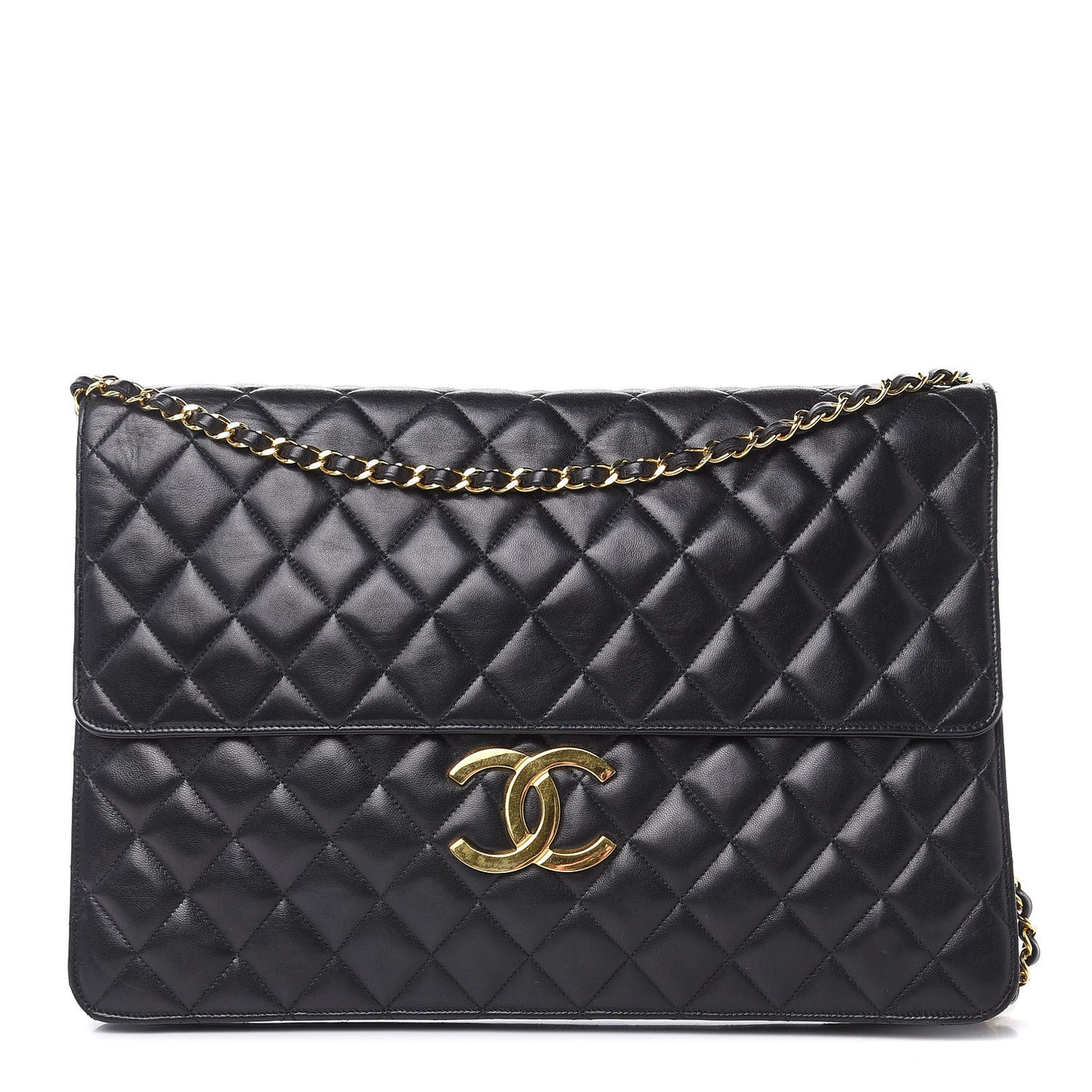 Lambskin Quilted Portfolio Flap Black