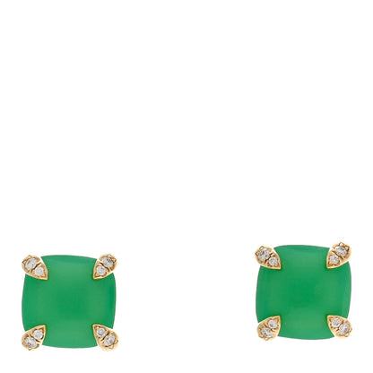 David Yurman DAVID YURMAN 18K Yellow Gold Diamond Chrysoprase 8mm Chatelaine Earrings 1 of 4