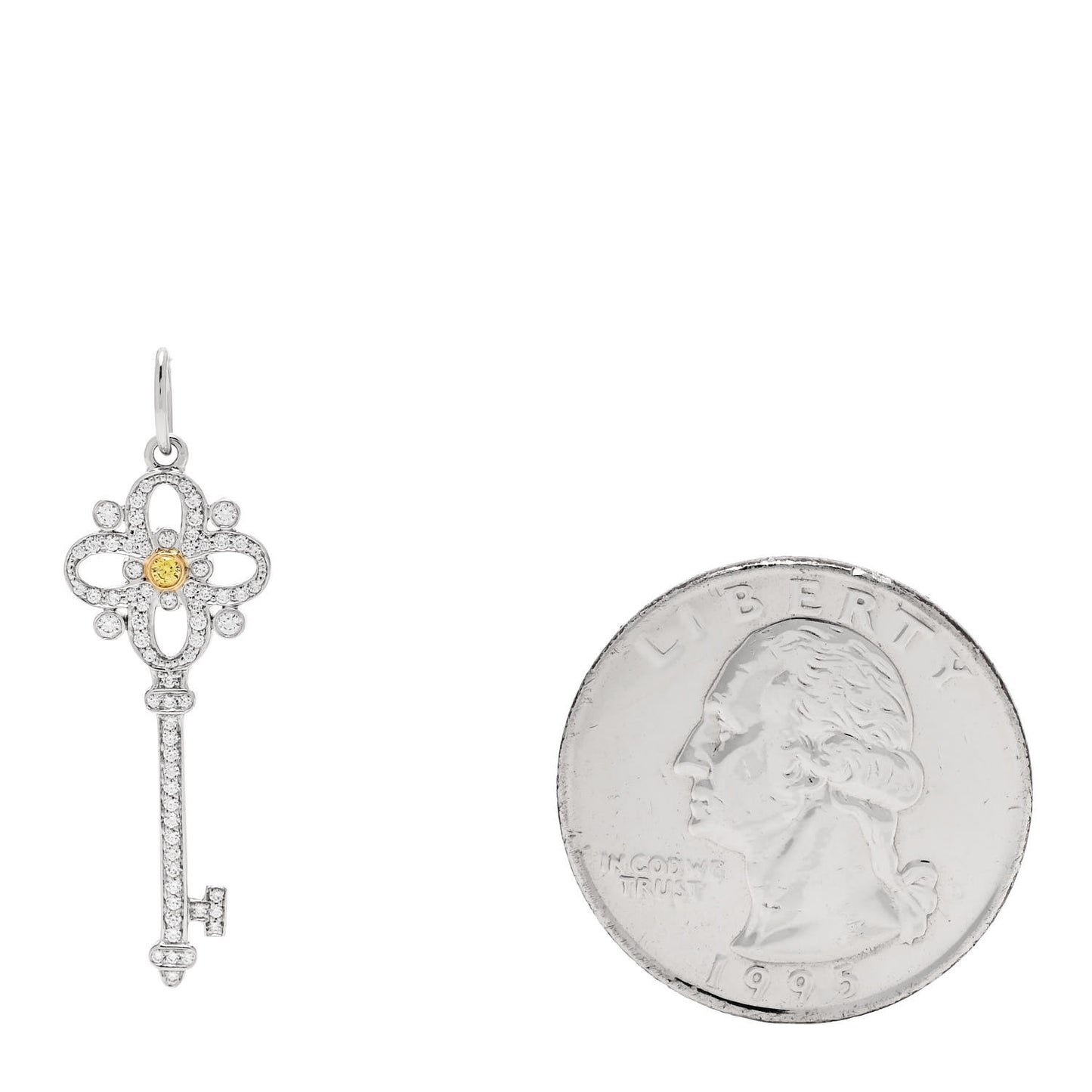 Platinum 18K Yellow Gold Diamond Fancy Yellow Diamond Floret Key Pendant
