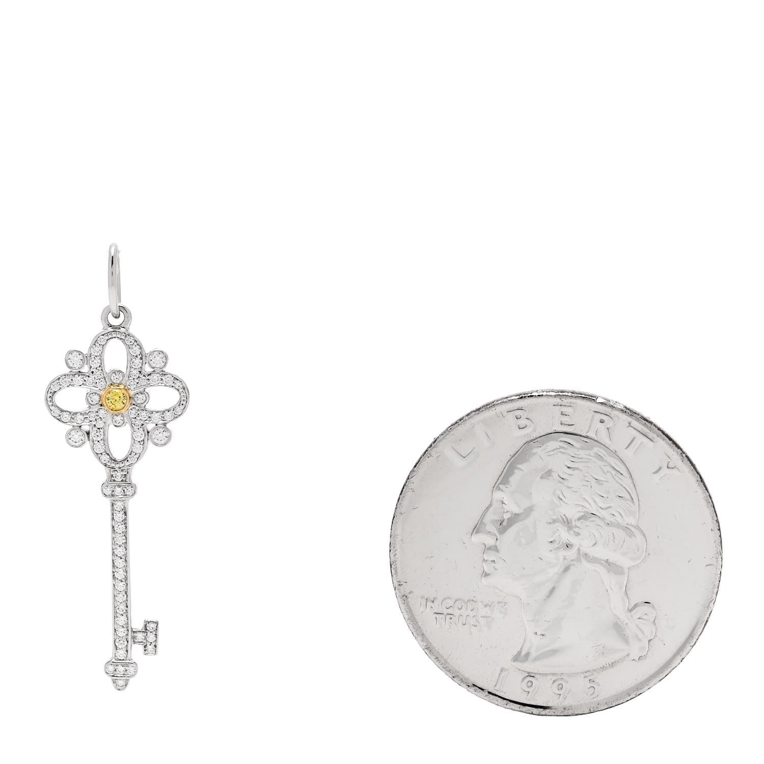 Tiffany Platinum 18K Yellow Gold Diamond Fancy Yellow Diamond Floret Key Pendant 2 of 5
