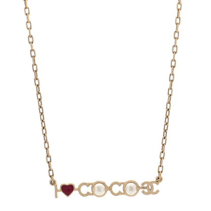 Chanel Metal Resin Pearl I Love Coco Necklace Gold 1 of 5