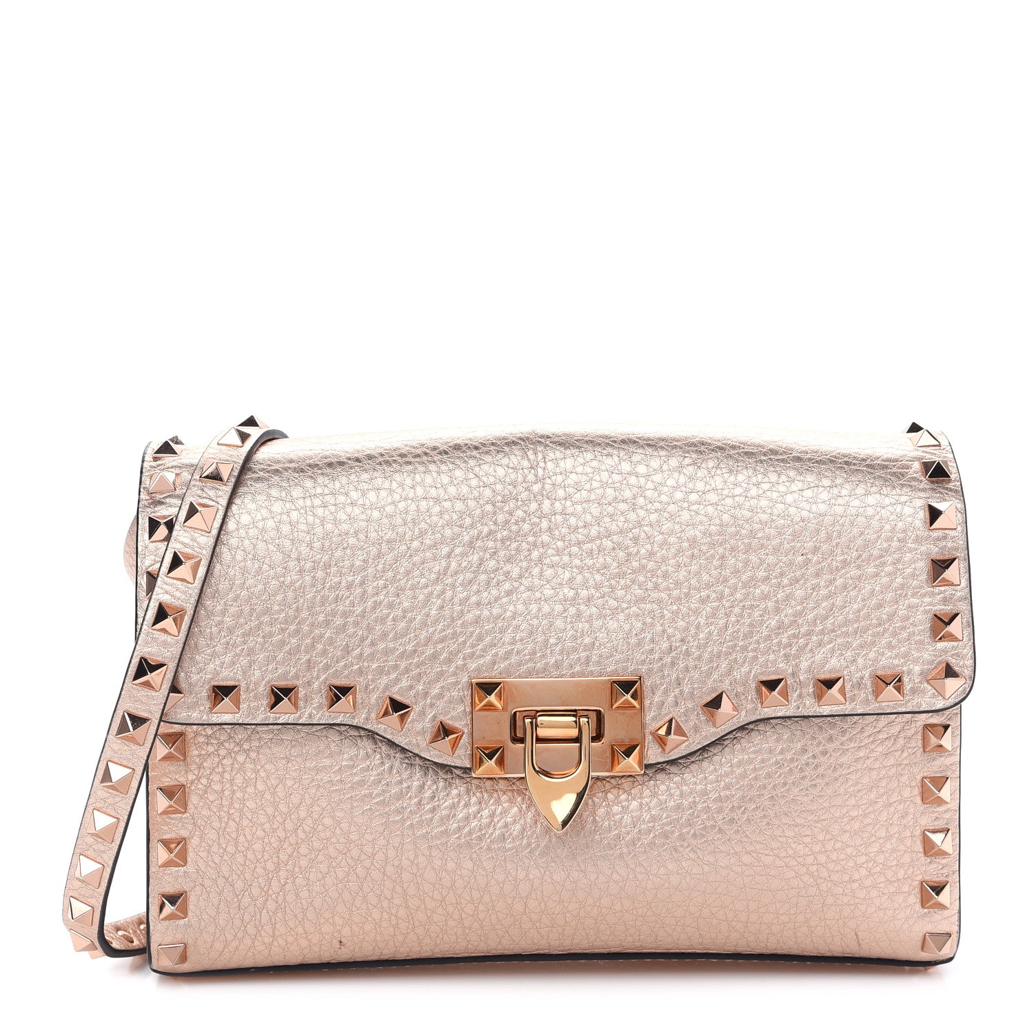 Valentino Garavani Metallic Pebbled Calfskin Medium Rockstud Flip Lock Crossbody Bag Rame 1 of 8