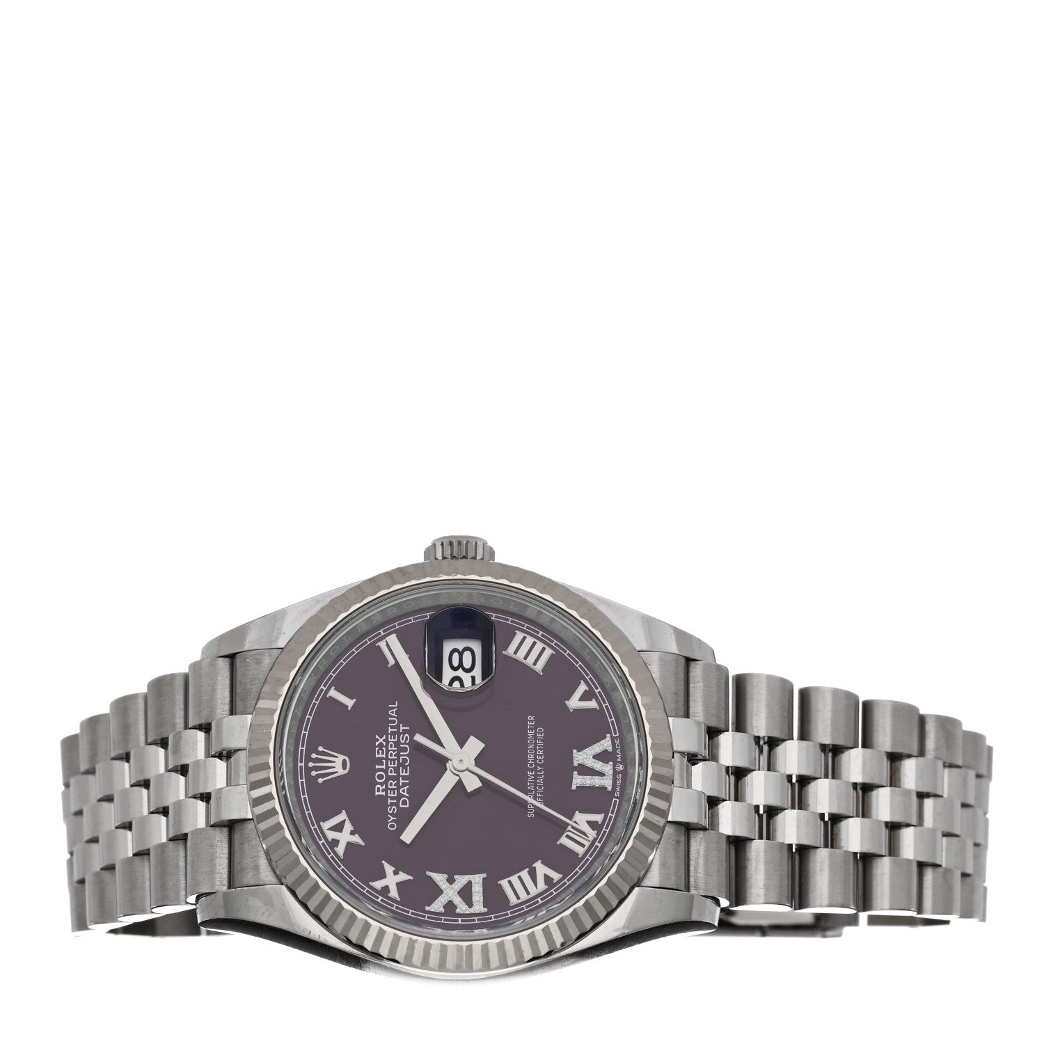 Rolex Stainless Steel 18K White Gold Diamond 36mm Oyster Perpetual Datejust Watch Aubergine Roman 126234 2 of 5