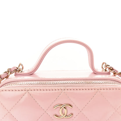 Chanel Glazed Calfskin Quilted Small Top Handle Vanity Case Light Pink 16 of 17