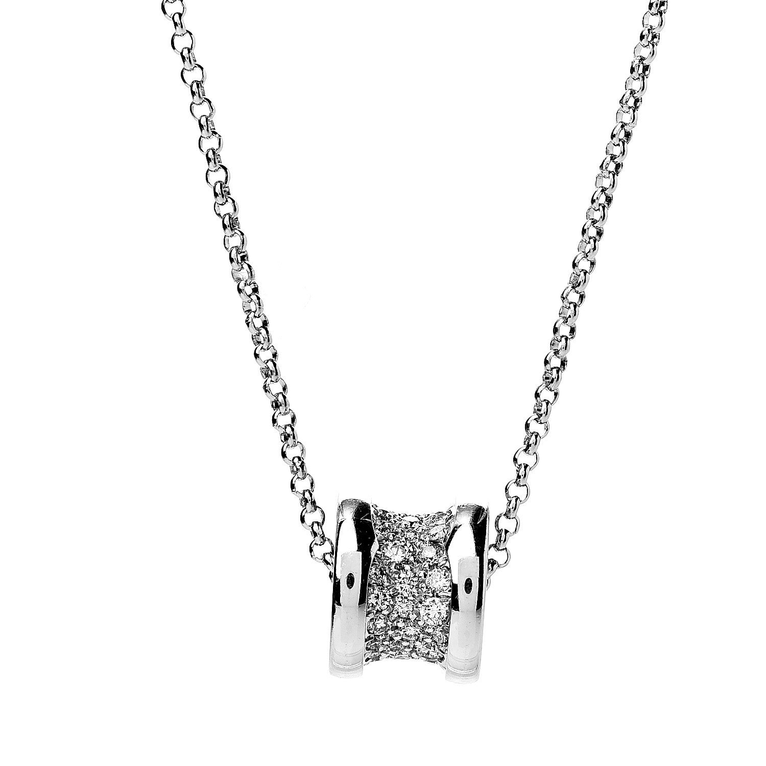 Bulgari 18K White Gold Diamond Small B.Zero1 Pave Pendant Necklace 3 of 5