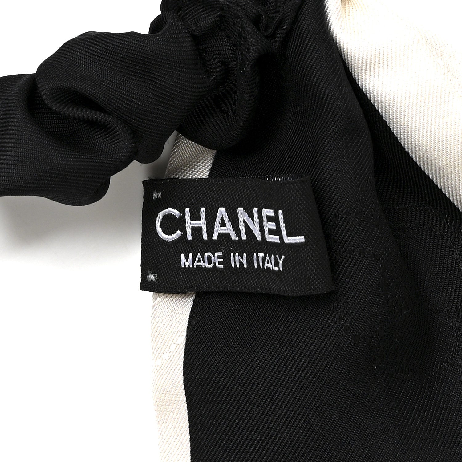 Chanel Silk Hair Tie Black Ivory 3 of 4