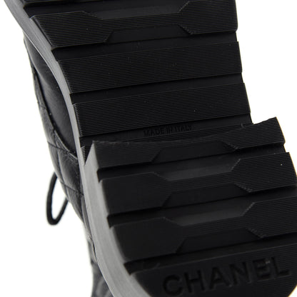 Chanel Shiny Goatskin Calfskin Quilted Lace Up Combat Boots 37 Black 9 of 11