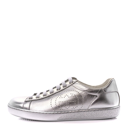 Gucci Metallic Nappa Interlocking G Perforated Womens Ace Sneakers 38 Silver 1 of 10