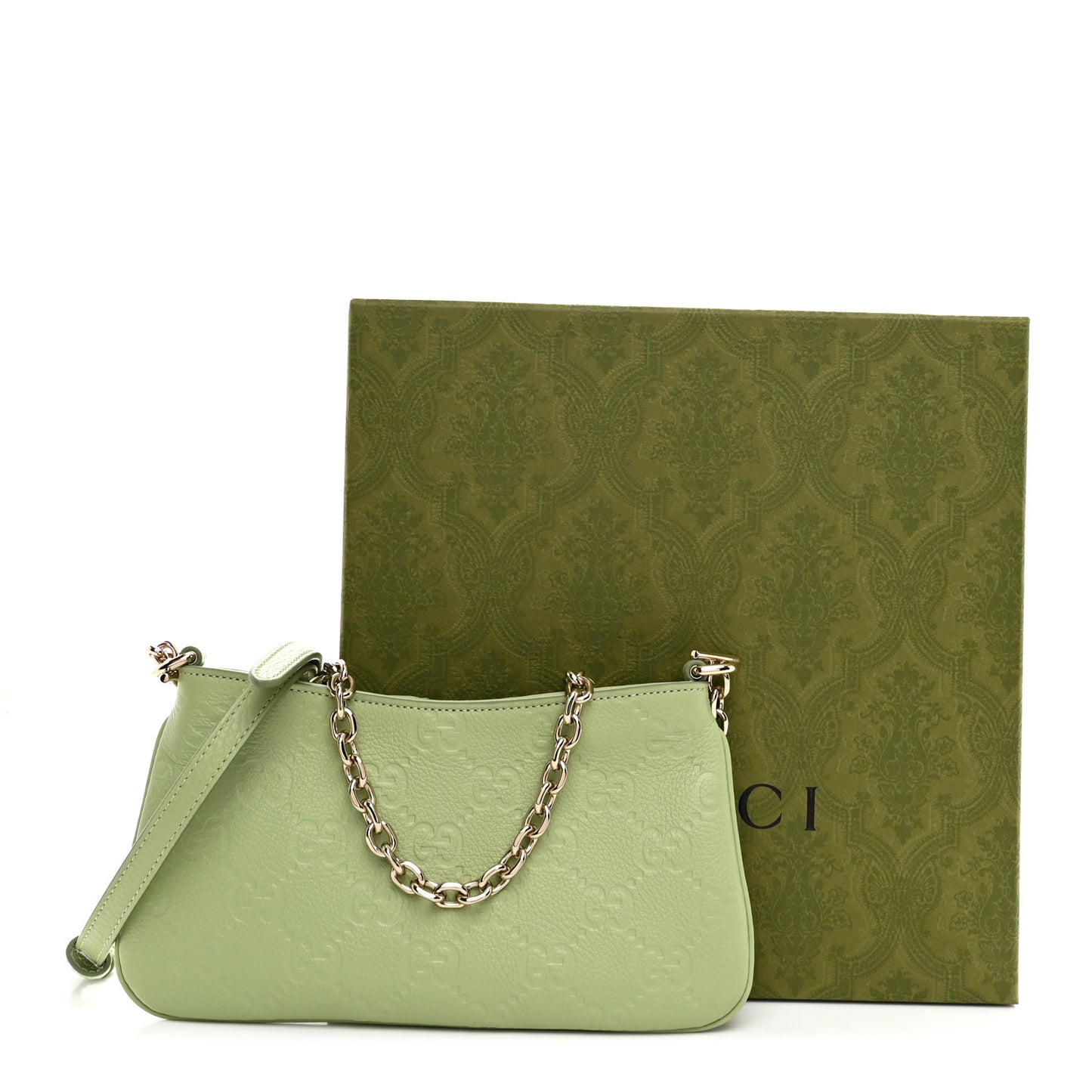 GG Grainy Calfskin Emblem Super Mini Shoulder Bag Sage Leaf