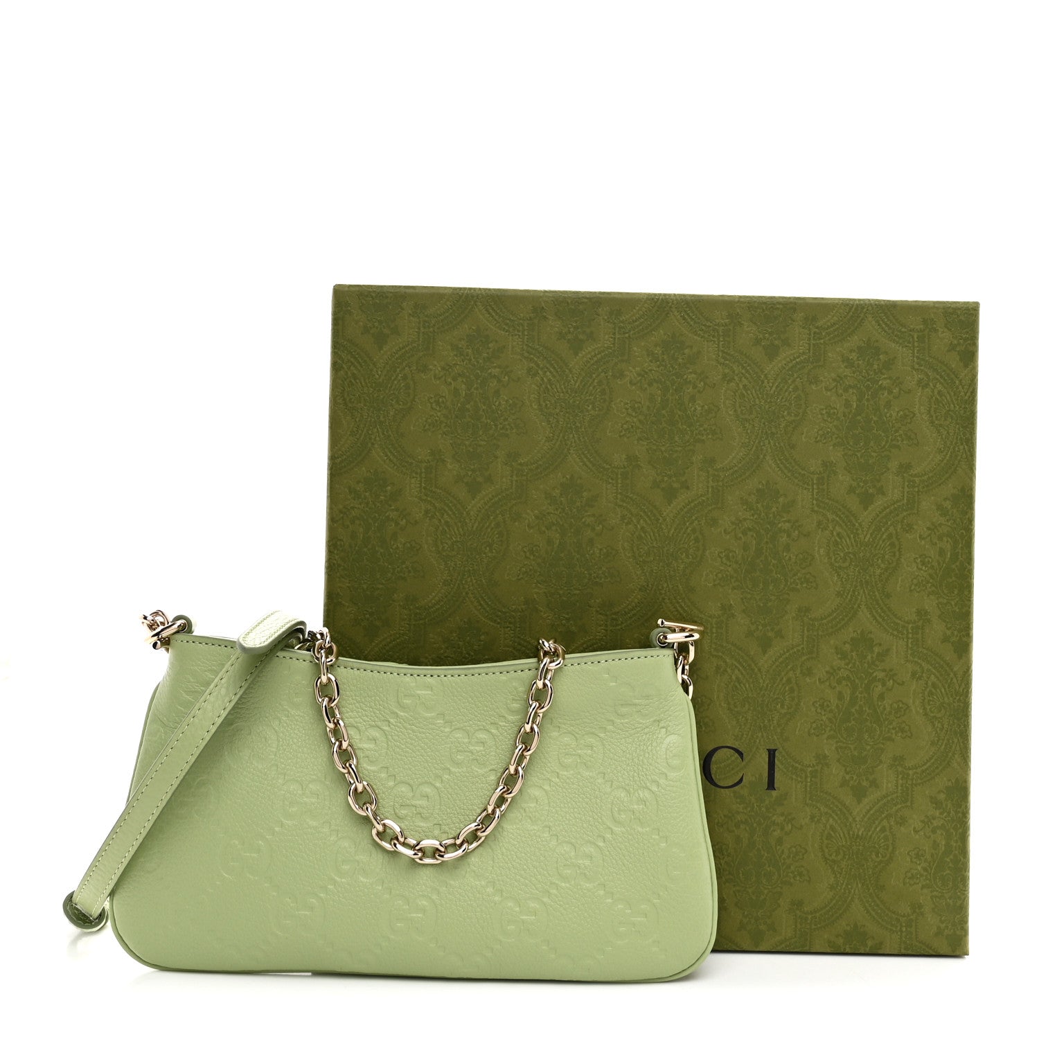 Gucci GG Grainy Calfskin Emblem Super Mini Shoulder Bag Sage Leaf 11 of 11