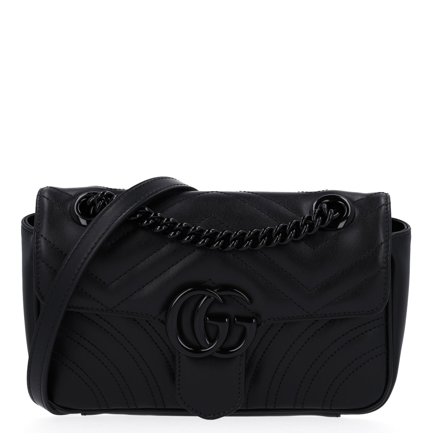 Calfskin Matelasse Monochrome Mini GG Marmont Shoulder Bag Black