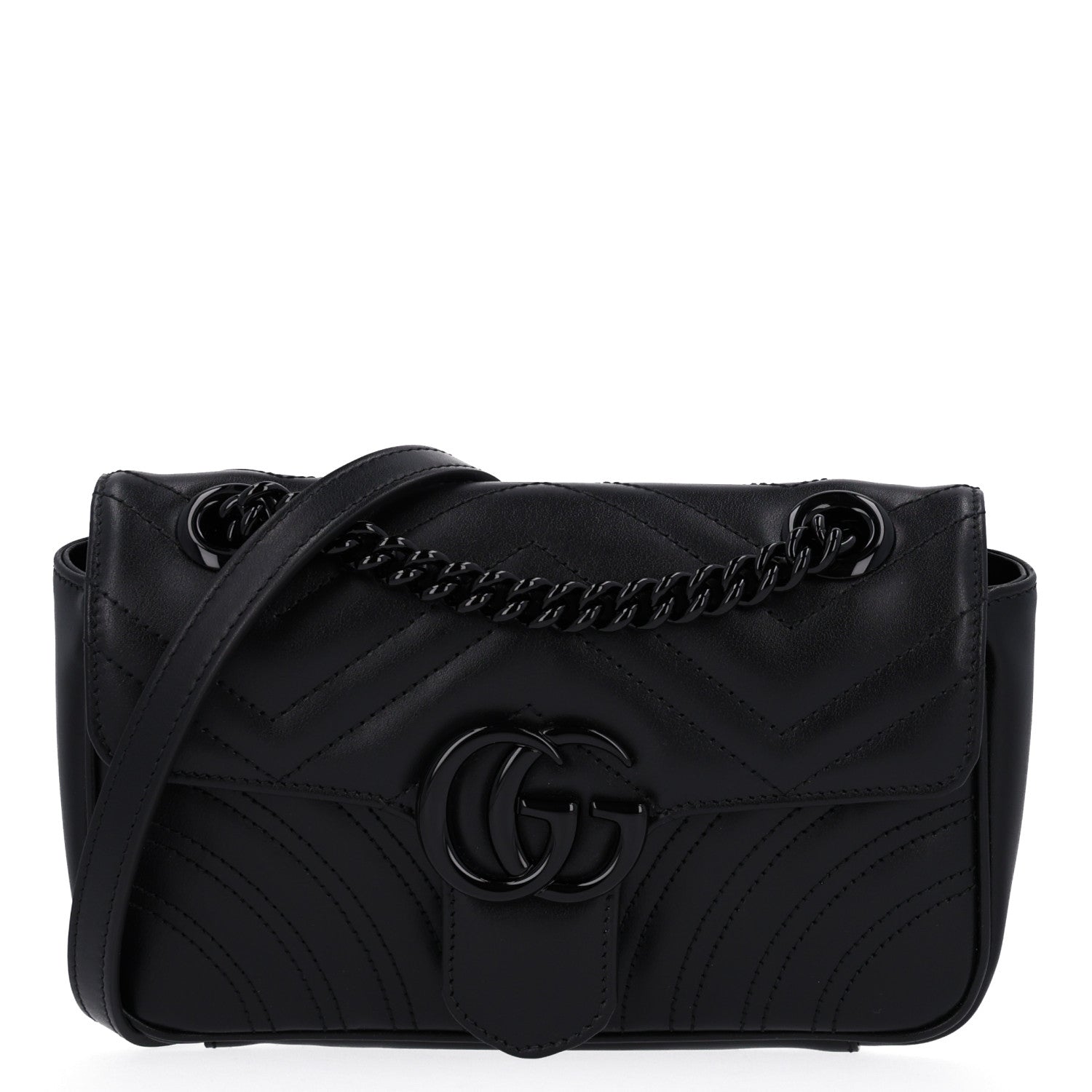 Gucci Calfskin Matelasse Monochrome Mini GG Marmont Shoulder Bag Black 1 of 10