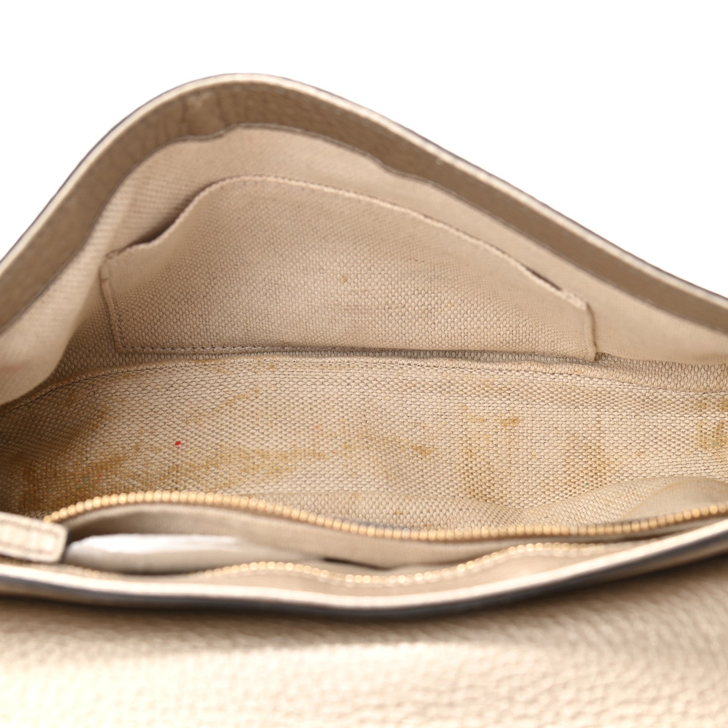 Gucci Metallic Pebbled Calfskin Medium Soho Flap Crossbody Golden Beige 5 of 11