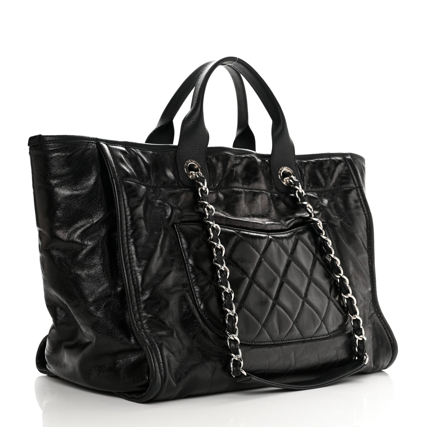 Glazed Calfskin Medium Deauville Tote Black